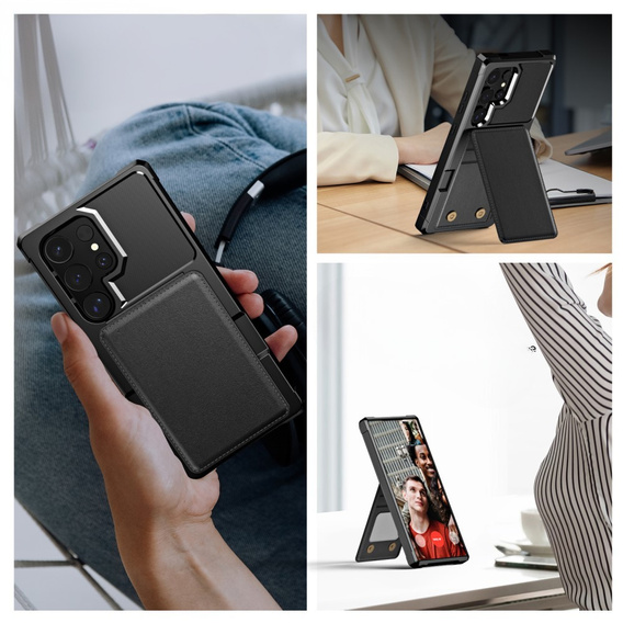 Tok Samsung Galaxy S25 Ultra, Card Holder Kickstand, fekete