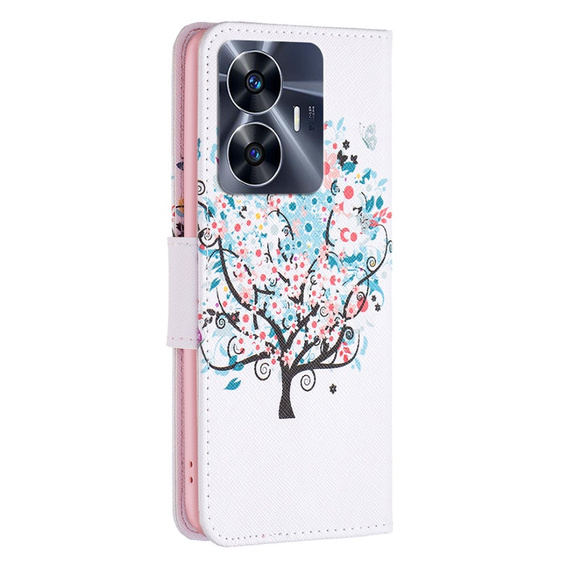 Pattintható tok a Realme C55, Wallet, colorful tree, fehér