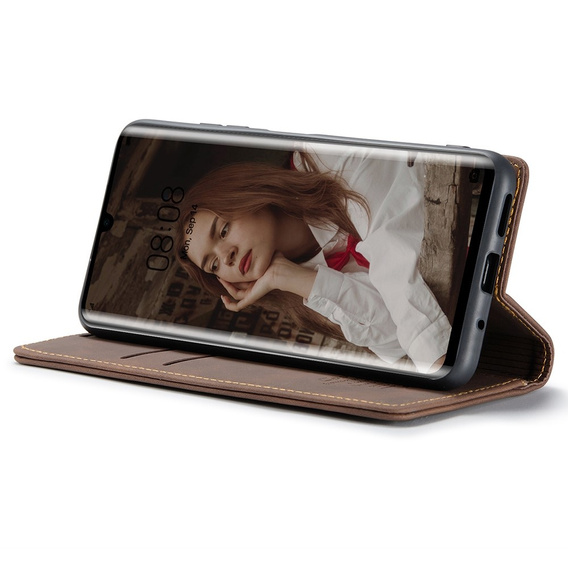 CASEME tok Huawei P30 Pro, Leather Wallet Case, sötétbarna