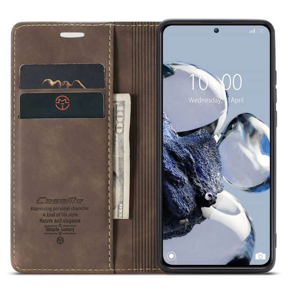 CASEME tok Xiaomi 12T / 12T Pro, Leather Wallet Case, barna