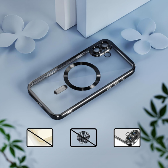 Tok iPhone 16-hoz, Electro MagSafe, fekete + üveg a képernyőhöz