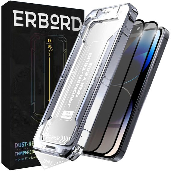 2x edzett adatvédelmi üveg az iPhone 14 Pro-hoz, ERBORD 9H Easy App Anti-Peep
