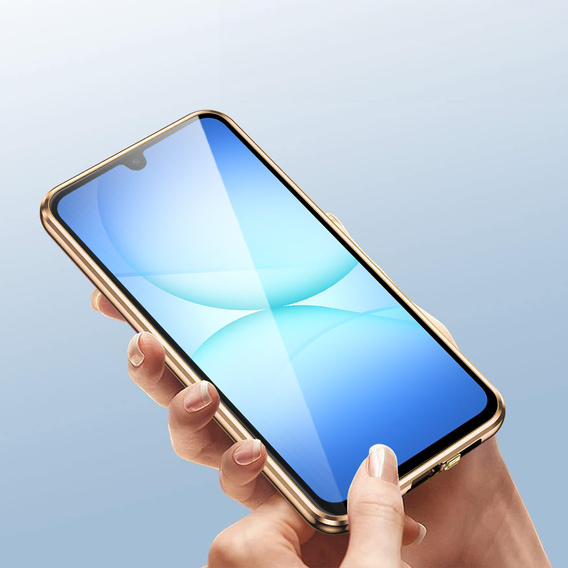 Tok Samsung Galaxy A17 5G, mágneses dupla üveg, átlátszó, arany oldalakkal