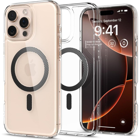 MagSafe Spigen tok iPhone 16 Pro Max, Ultra Hybrid, átlátszó + 9H edzett üveg