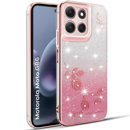 Tok Motorola Moto G86 5G, Glitter Flower, rózsaszín rose gold