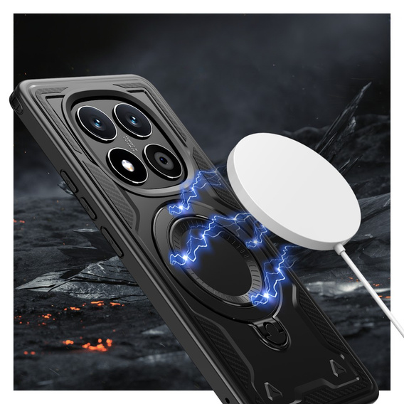 tok Xiaomi Redmi Note 14 Pro 5G /  Poco X7 5G, katonai MagSafe, fekete + 9H Glass