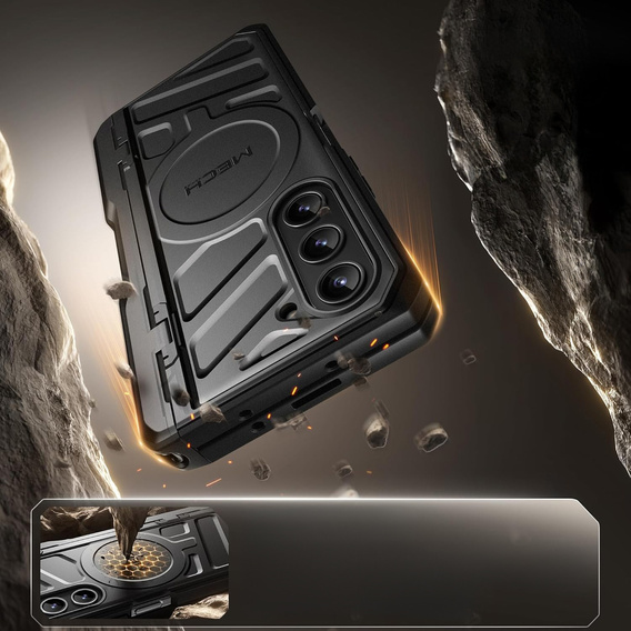 Páncélozott tok Samsung Galaxy S24 Ultra, TONGATE MECH sorozat gyűrűvel, fekete