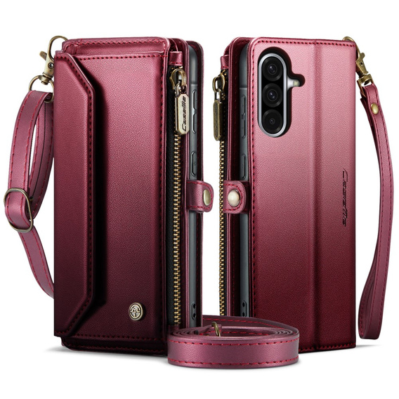 Tok CASEME Samsung Galaxy A56 5G, RFID Leather Wallet, vállpánttal, piros