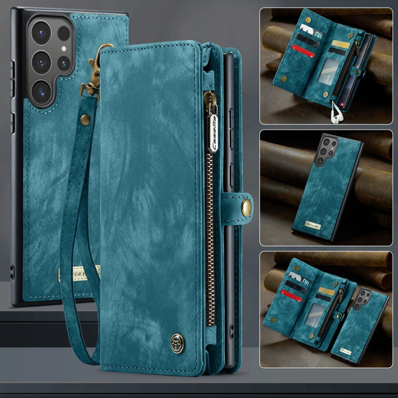 CASEME tok Samsung Galaxy S25 Ultra, Retro Leather Wallet, szíjjal, zöld