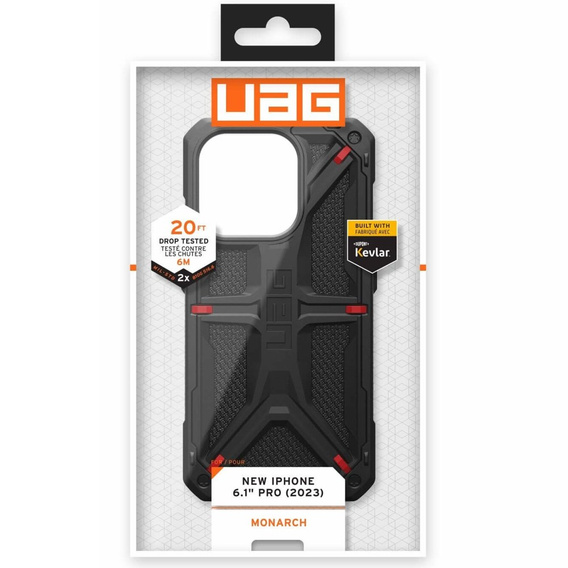 Tok Urban Armor Gear iPhone 15 Pro, Monarch, Kevlar fekete
