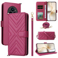 Tok patenttal a Realme 14 Pro+ 5G-hez, Crossbody Leather Wallet, sötétrózsaszín