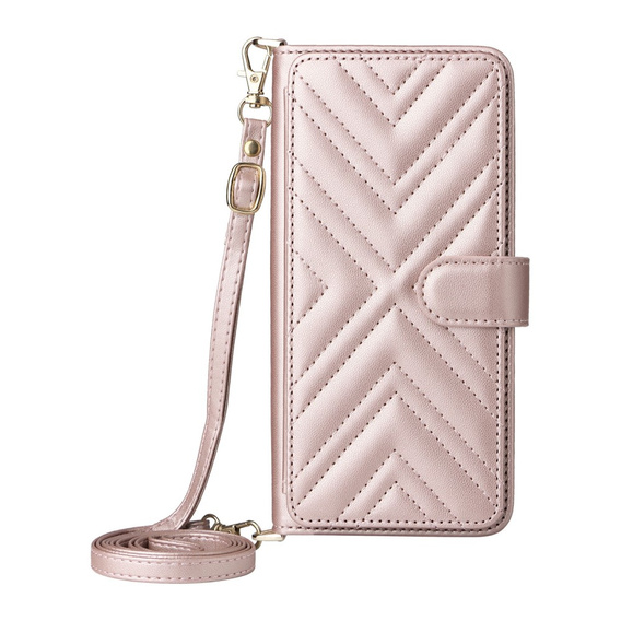 Tok patenttal a Xiaomi Redmi A5-hez, Crossbody Leather Wallet, rózsaszín