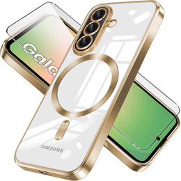 Tok Samsung Galaxy A56-hoz, Electro MagSafe, arany + üveg a képernyőhöz