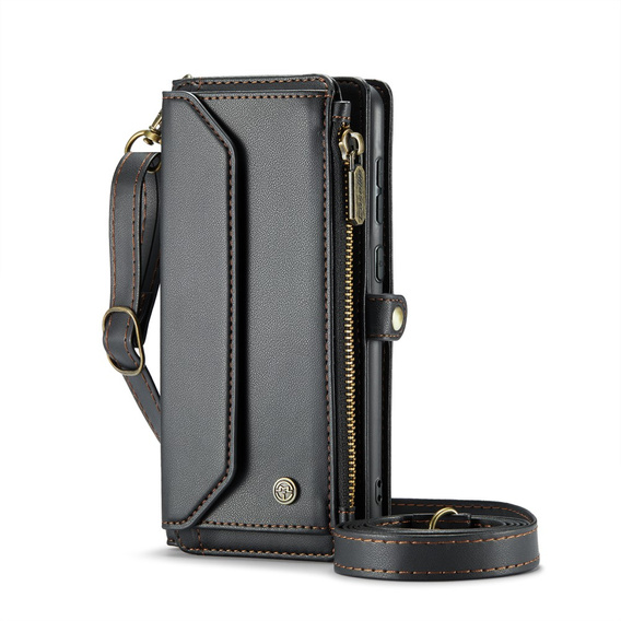 Tok CASEME Samsung Galaxy S24 FE, RFID Leather Wallet, vállpánttal, fekete