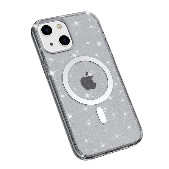 Tok iPhone 14 Plus, Glittery, MagSafe-hoz, fekete