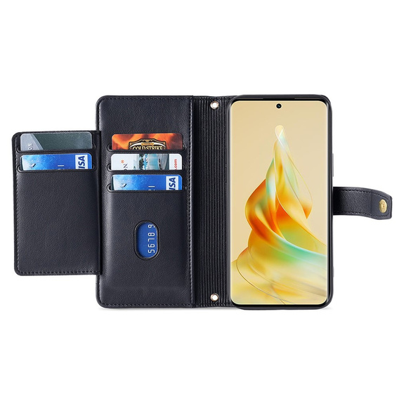 Pattintható tok a Oppo A38 / A18 4G, Wallet Zipper Pocket, fekete