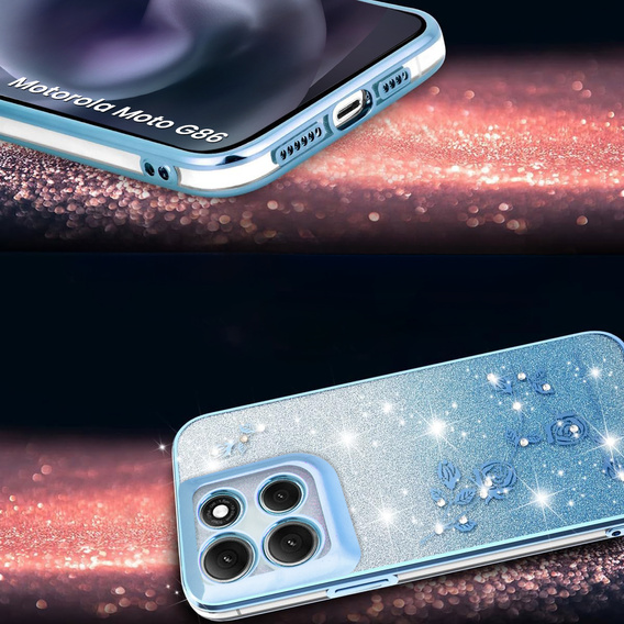 Tok Motorola Moto G86 5G, Glitter Flower, kék