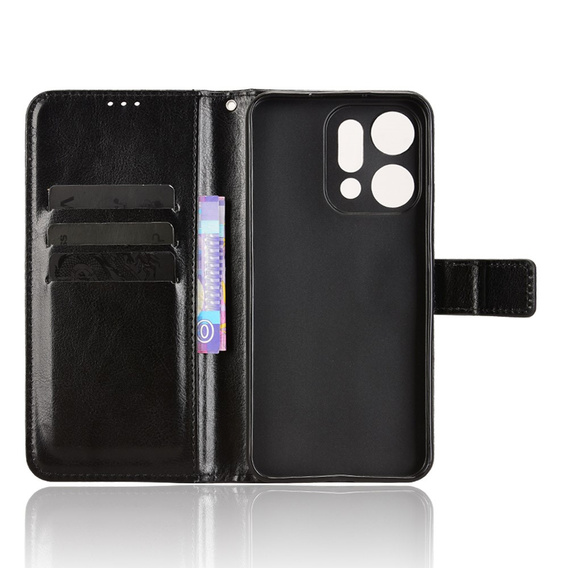 Pattintható tok Oppo Reno 14-hez, texturált Crazy Horse, fekete