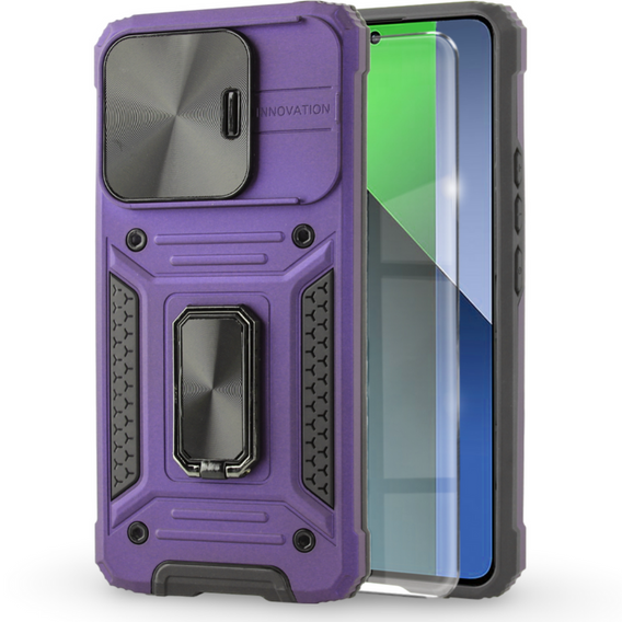 Páncélozott tok Xiaomi Redmi Note 13 Pro 5G, CamShield Slide, lila + edzett üveg 9H