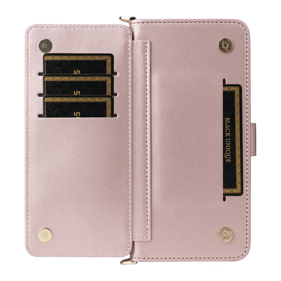 Tok patenttal a Honor 400 5G-hez, Crossbody Leather Wallet, rózsaszín