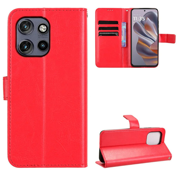 Pattintható tok a Motorola Edge 50 Neo / Motorola ThinkPhone 25, Crazy Horse Wallet, piros