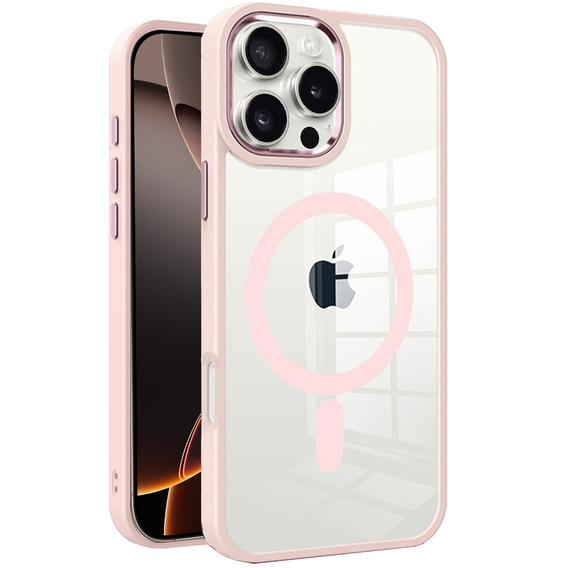 Tok iPhone 16 Pro Max-hoz, MagSafe, ERBORD Matt Case, átlátszó / rózsaszín + képernyőüveg