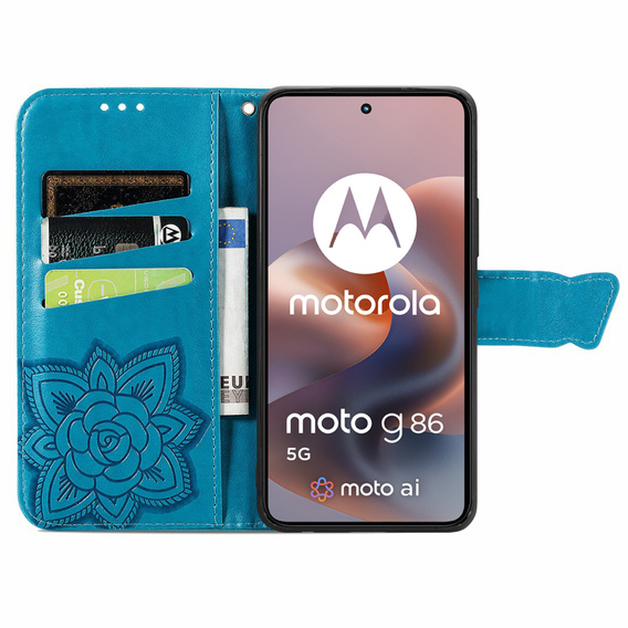 Pattintható tok a Motorola Moto G86 5G, Butterfly, kék