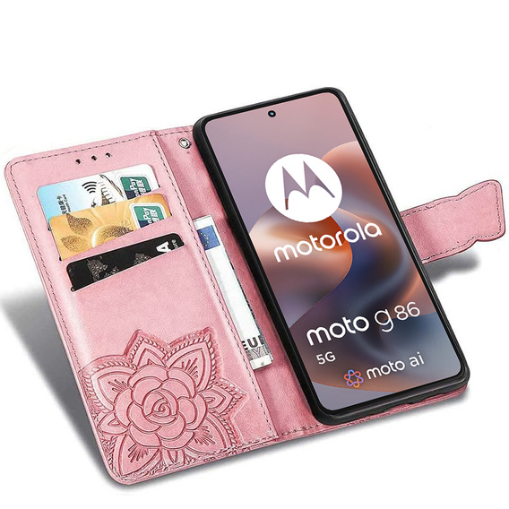 Pattintható tok a Motorola Moto G86 Power 5G, Butterfly, rózsaszín rose gold