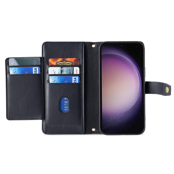 Pattintható tok a Samsung Galaxy M34, Wallet Zipper Pocket, fekete