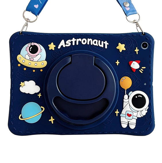 Gyermek szilikon tok iPad 9.7" 2018/2017 (6/5 gen.), páncélozott, pánttal, Astronaut, sötétkék
