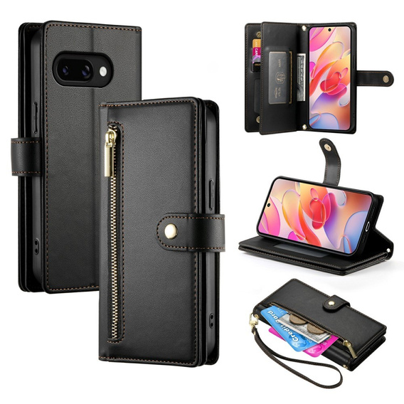 Pattintható tok a Samsung Galaxy A56 5G, Wallet Zipper Pocket, fekete