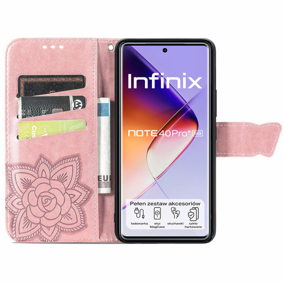 Pattintható tok a Infinix Note 40 Pro Plus, Butterfly, rózsaszín rose gold