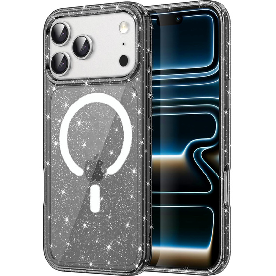 Tok iPhone 17 Pro készülékhez, MagSafe, csillogó - áttetsző fekete
