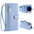 Pattintható tok a iPhone 14 Pro, Wallet Zipper Pocket, kék