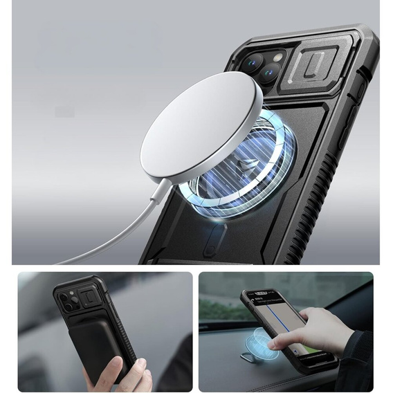 Páncélozott tok iPhone 13 Pro Max készülékhez, Dexnor CamProtect MagSafe, fekete