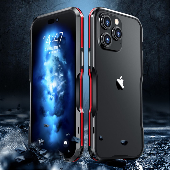 Teletok LUPHIE iPhone 14 Pro-hoz, Armor Bumper, fekete / piros