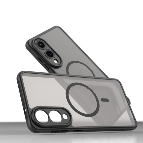 Tok Samsung Galaxy S25 Edge, Kickstand Matt Case, MagSafe-hoz, fekete + képernyőüveg