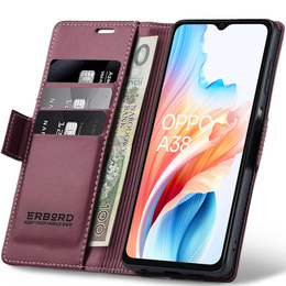Tok Oppo A18 4G / A38 4G, ERBORD Glossy Litchi, pénztárca patenttal, piros