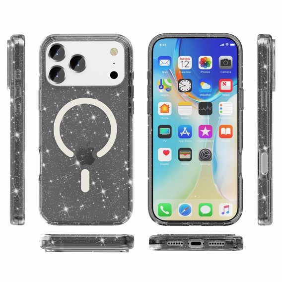 Tok iPhone 17 Pro készülékhez, MagSafe, csillogó - áttetsző fekete