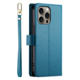 Pattintható tok a iPhone 16 Pro Max, Wallet Zipper Pocket, kék