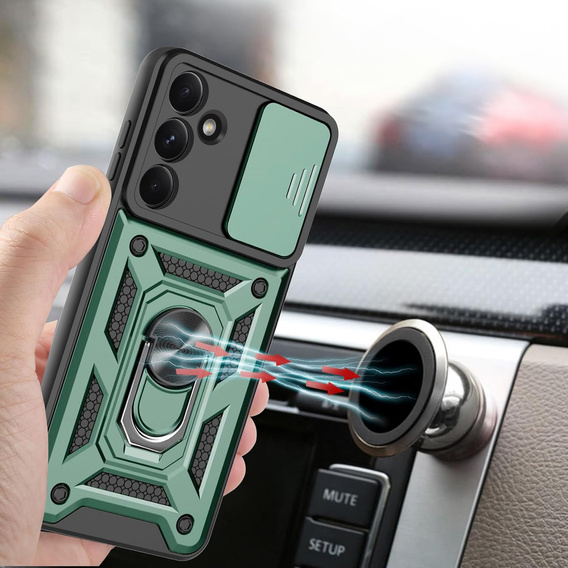 Páncélozott tok Samsung Galaxy A56, CamShield Slide, zöld + edzett üveg 9H