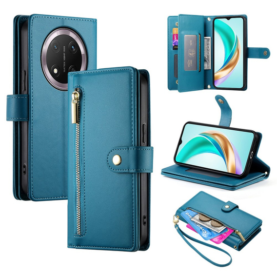 Pattintható tok a Honor Magic 7 Lite, Wallet Zipper Pocket, kék