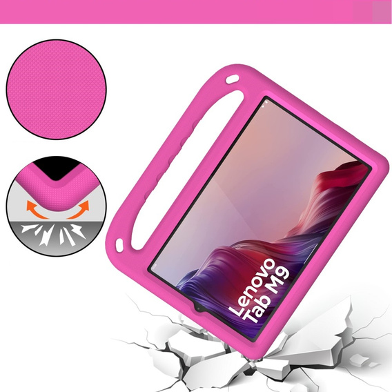 Gyermek tok Lenovo Tab M9, Gyermek tok fogantyúval, rózsaszín