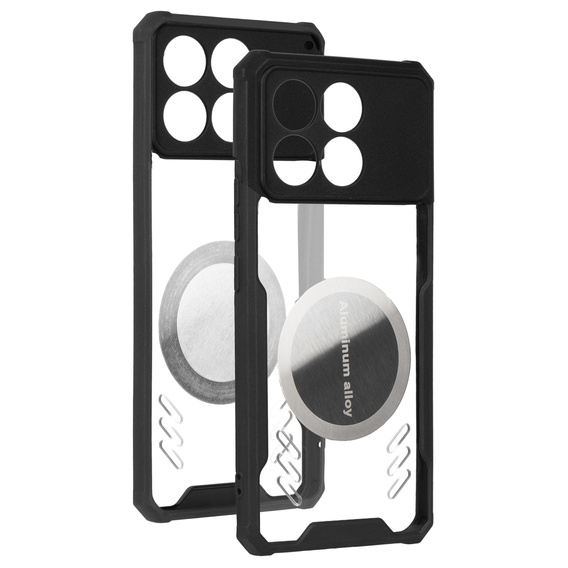 Tok Xiaomi Poco F6 Pro, mágneses lemezzel, átlátszó / fekete