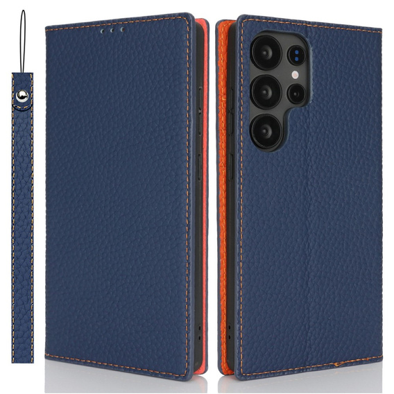 Pattintható tok a Samsung Galaxy S25 Ultra, Litchi Skin Grain, sötétkék