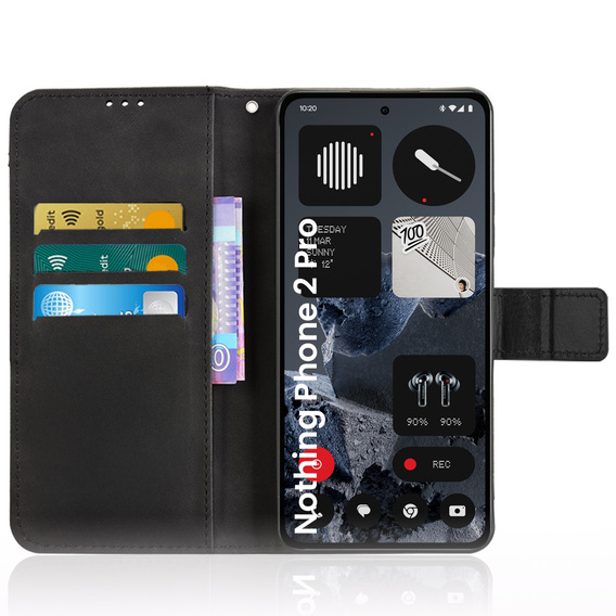 Pattintható tok a CMF Nothing Phone 2 Pro, Crazy Horse Wallet, fekete