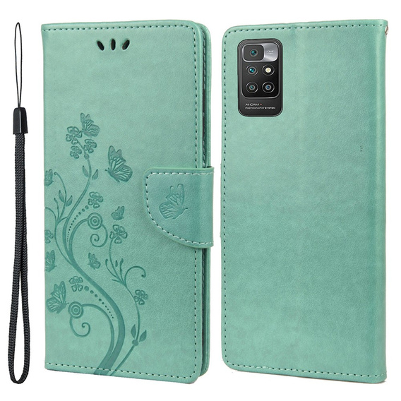 Pattintható tok a Xiaomi Redmi 10, Butterfly, zöld