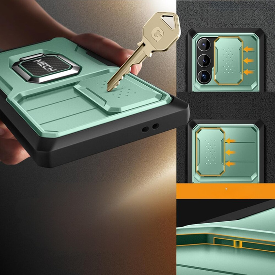 Páncélozott tok Samsung Galaxy S24 Ultra, TONGATE MECH sorozat gyűrűvel, világoszöld
