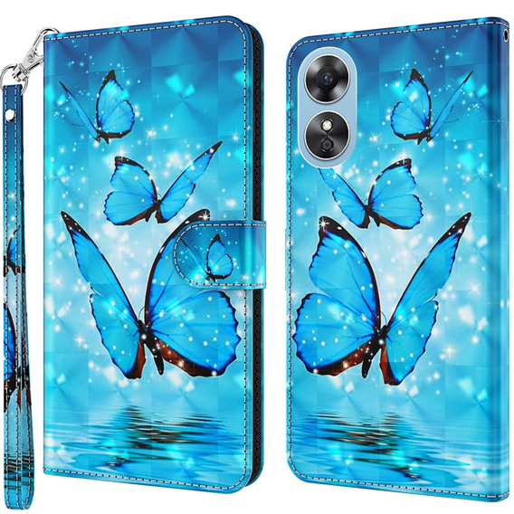 Pattintható tok a Oppo A17, Wallet Light Spots Decor Butterfly, kék