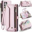 Tok CASEME Samsung Galaxy S25 Ultra, RFID Leather Wallet, vállpánttal, rózsaszín